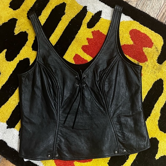 Vintage y2k Harley Davidson leather lace up busier top